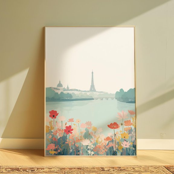 Paris Eiffel Tower Floral Spring Wall Art, Unframed Paper Print Size 8x12