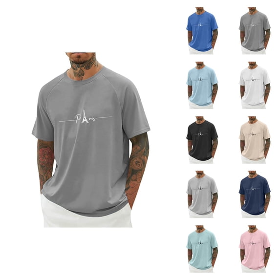 Paris Eiffel Tower Graphic Tees for Men 2026 Summer Casual Short Raglan Sleeve Crewneck T Shirts Travel Shirt