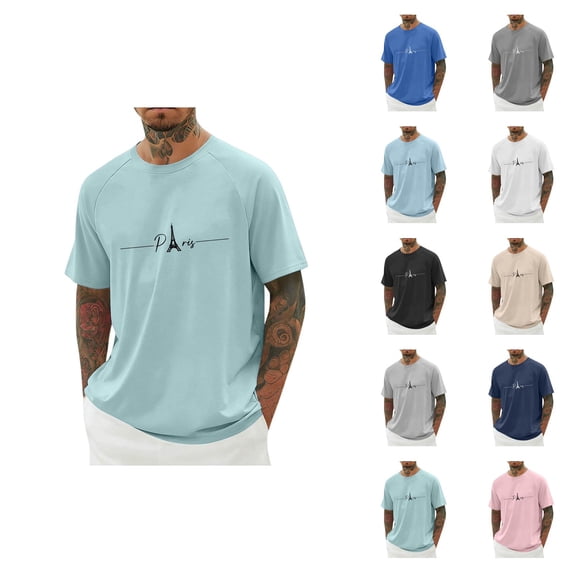 Paris Eiffel Tower Graphic Tees for Men 2026 Summer Casual Short Raglan Sleeve Crewneck T Shirts Travel Shirt
