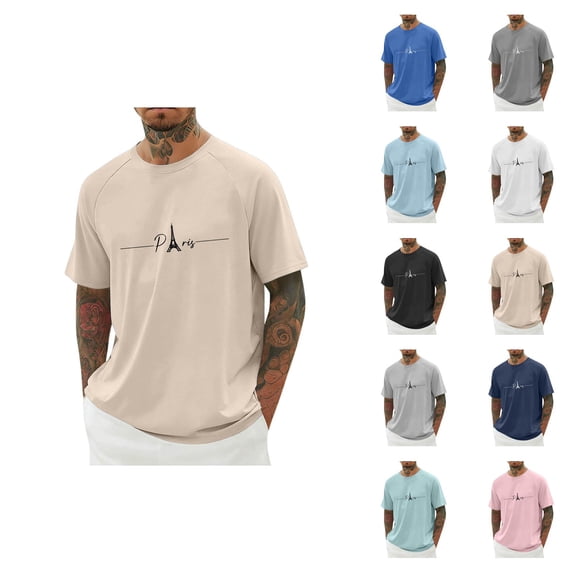 Paris Eiffel Tower Graphic Tees for Men 2026 Summer Casual Short Raglan Sleeve Crewneck T Shirts Travel Shirt