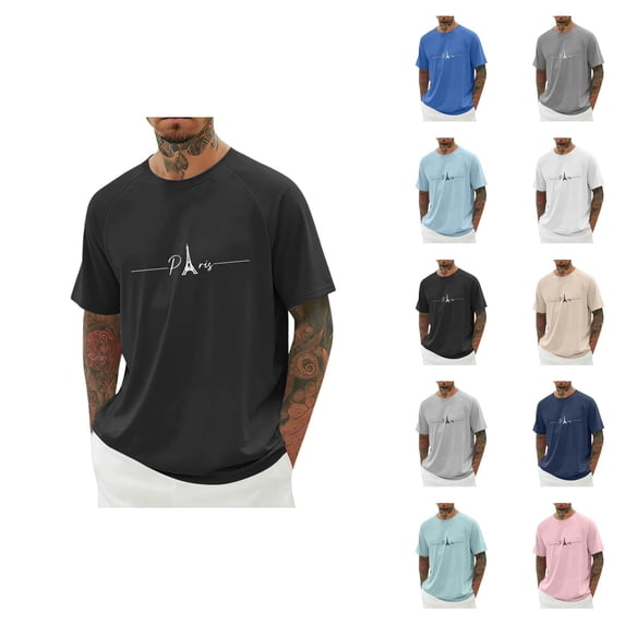 Paris Eiffel Tower Graphic Tees for Men 2026 Summer Casual Short Raglan Sleeve Crewneck T Shirts Travel Shirt