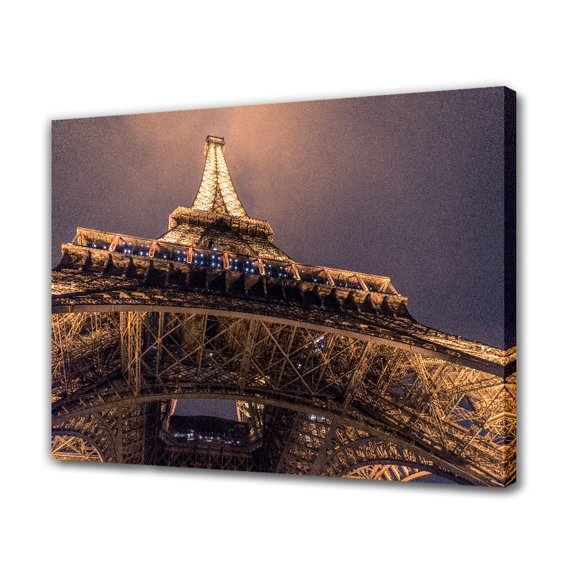 Paris Eiffel Tower Illuminated Night Canvas Poster Bedroom Decor Sports Landscape Office Room Decor Gift,Frame-style,16x24inch(40x60cm)