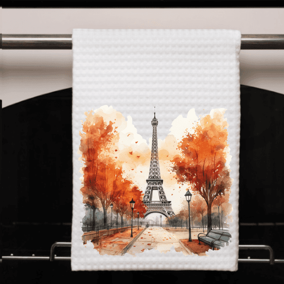 Paris Eiffel Tower Kitchen Towel, 16x24 Waffle Weave, Fall Bathroom & Kitchen Decor