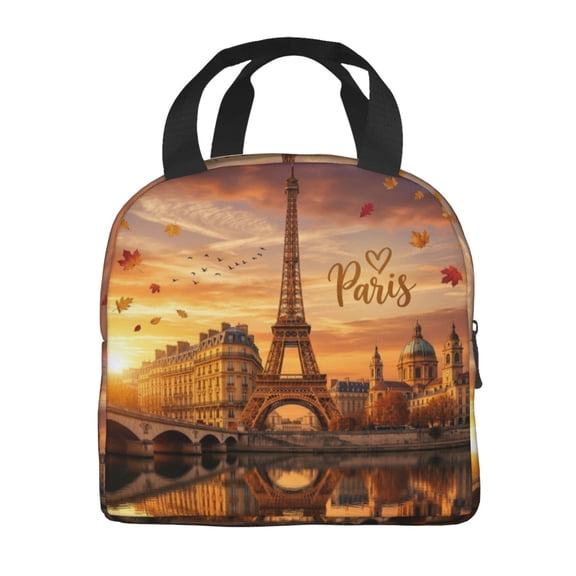 Paris Eiffel Tower Lunch Bag With Front Pocket Zipper Closure Reusable Insulated Cooler Container Tote Bag For Man Women Work Picnic Travel Beach Fishing