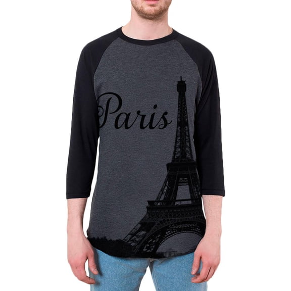 Paris Eiffel Tower Mens Raglan T Shirt Heather Black-Black SM