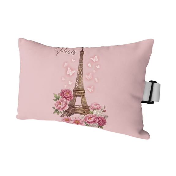 Paris Eiffel Tower Outdoor Pillows for Chaise Lounge Chair Waterproof Lumbar Pillows with Insert&Adjustable Elastic Strap Beach Headrest Pillow Pink Rose Romantic Floral Butterfly Pool Pillow 11"x16"