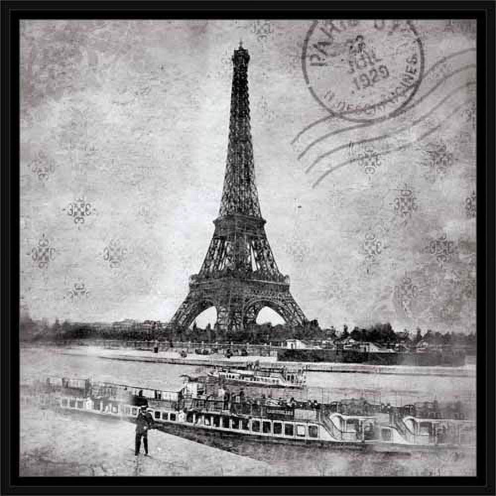 Paris Eiffel Tower Over Water with Boat Black & White Travel, Framed Canvas Art by Pied Piper Creative