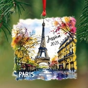Paris Eiffel Tower Personalized Shaped Ornament, Paris Cityscape Watercolor Ornaments, Paris Travel Souvenir 2025, Custom Eiffel Tower Buildings Christmas Ornaments, French Landmark Acrylic Ornament