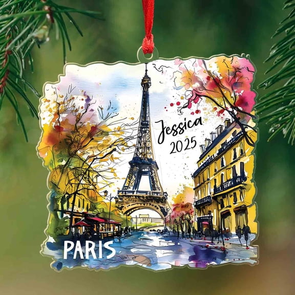 Paris Eiffel Tower Personalized Shaped Ornament, Paris Cityscape Watercolor Ornaments, Paris Travel Souvenir 2025, Custom Eiffel Tower Buildings Christmas Ornaments, French Landmark Acrylic Ornament