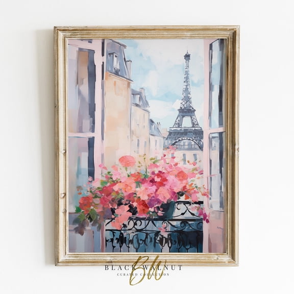 Paris Eiffel Tower, Pink Paris Romantic Art Poster, Girly Aesthetic, Room with a View Art, Paris Flowers, Size 16x24 UNFFRAMED F03.1.7l3197