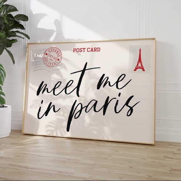 Paris Eiffel Tower Postcard Wall Art Girly French Decor, Stretched Canvas Size 16x24