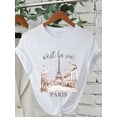 thumbnail image 1 of Paris Eiffel Tower Print Short Sleeve T-Shirt, Casual Summer, 1 of 5