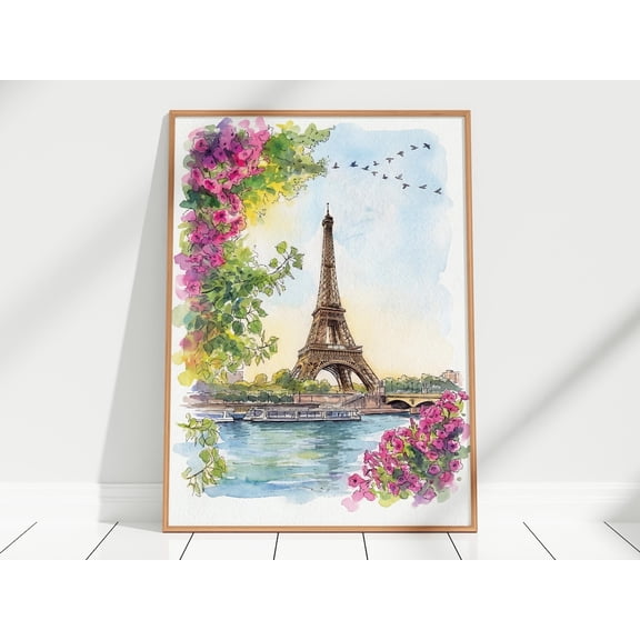 Paris Eiffel Tower Seine River Wall Art Print, Unframed Paper Poster 8x10in