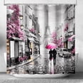 thumbnail image 1 of Paris Eiffel Tower Shower Curtain 72Wx72H Inch Modern Lovers Walk On Rainy France Street Pink Oil Painting Shower Curtains Romantic Vintage Gray Waterproof Fabric Shower Curtain with Hooks, 1 of 6