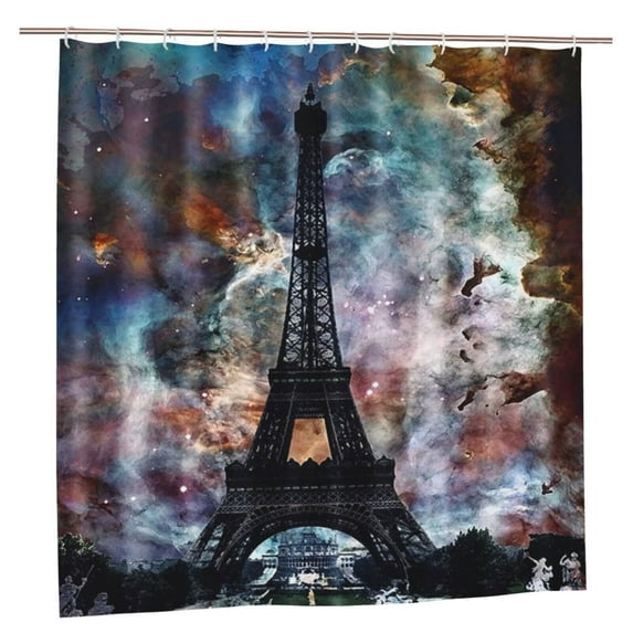 Paris Eiffel Tower Shower Curtain Bathroom Decor Waterproof Starry Night View Bathroom Curtains Shower Set with 12 Hooks, 72×72 in