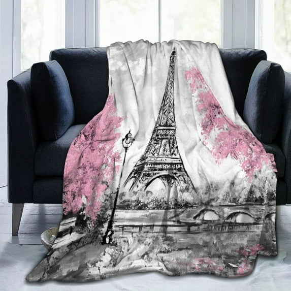 Paris Eiffel Tower Throw Blanket Ultra Soft Warm All Season Decorative Fleece Blankets for Bed Chair Car Sofa Couch Bedroom 50"X40"