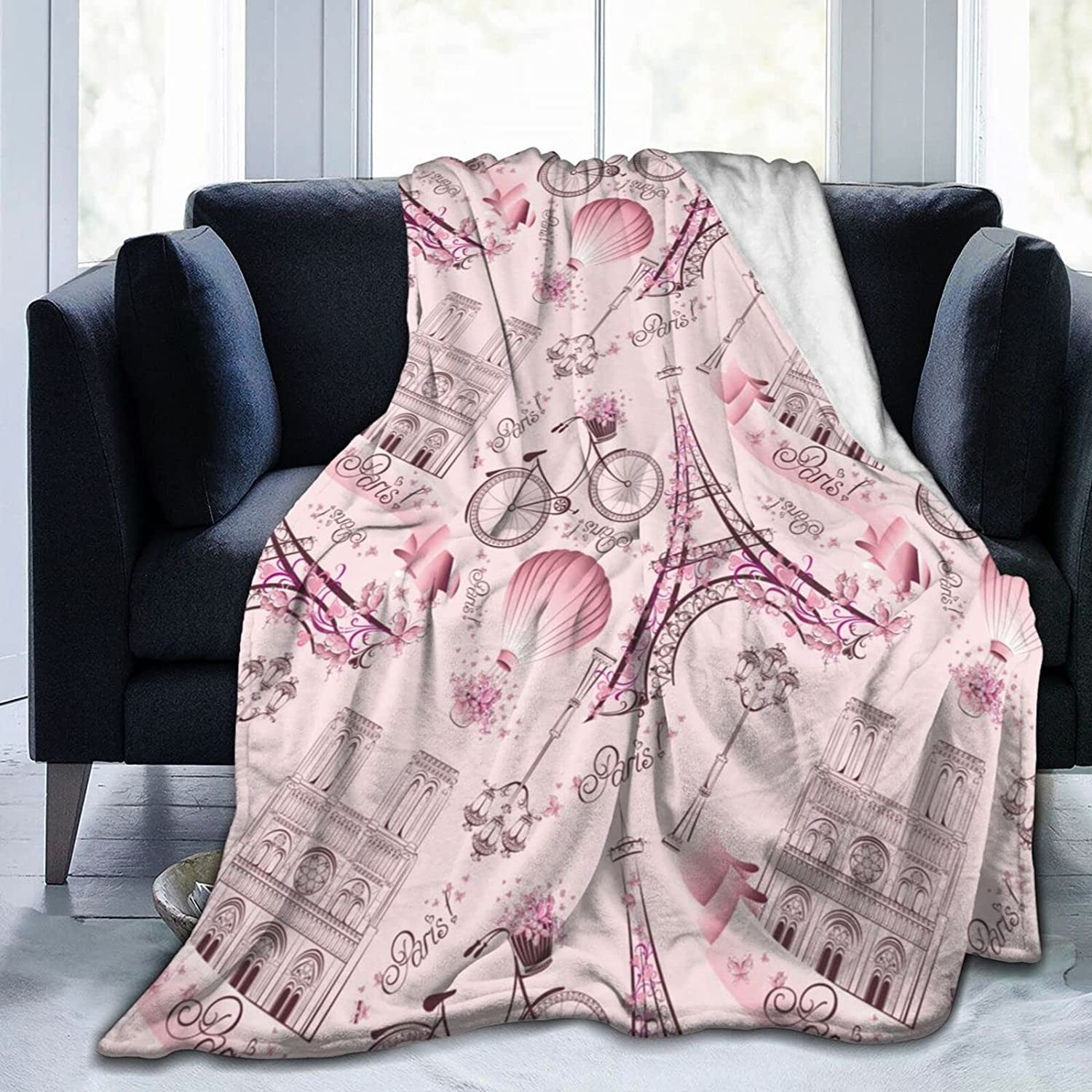 Paris Eiffel Tower Throw Blanket Ultra Soft Warm All Season Romantic