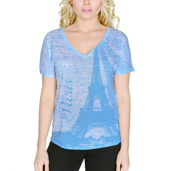 Paris Eiffel Tower Vacation France Women's Slouchy V-Neck T Shirt Blue Marble 2XL