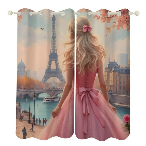 Paris Eiffel Tower View Blackout Window Curtains for Bedroom Living Room Kicthen High Shading 2 Panels