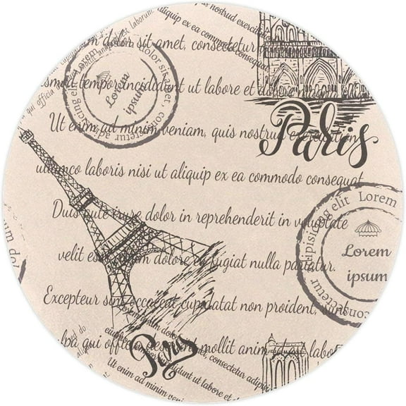 Paris Eiffel Tower Vintage Round Area Rug Non-Slip Floor Mats Polyester Throw Rugs Floor Carpet for Door Entryway Bedrooms Living Room Decor, 27.6 X 27.6 Inches
