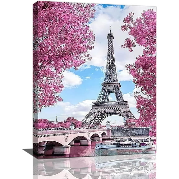 Paris Eiffel Tower Wall Art Paris Pictures Wall Decor Paris Eiffel Tower Canvas Painting Print Artwork Modern Home Decorations Framed for Living room Bedroom Office 12"x16"