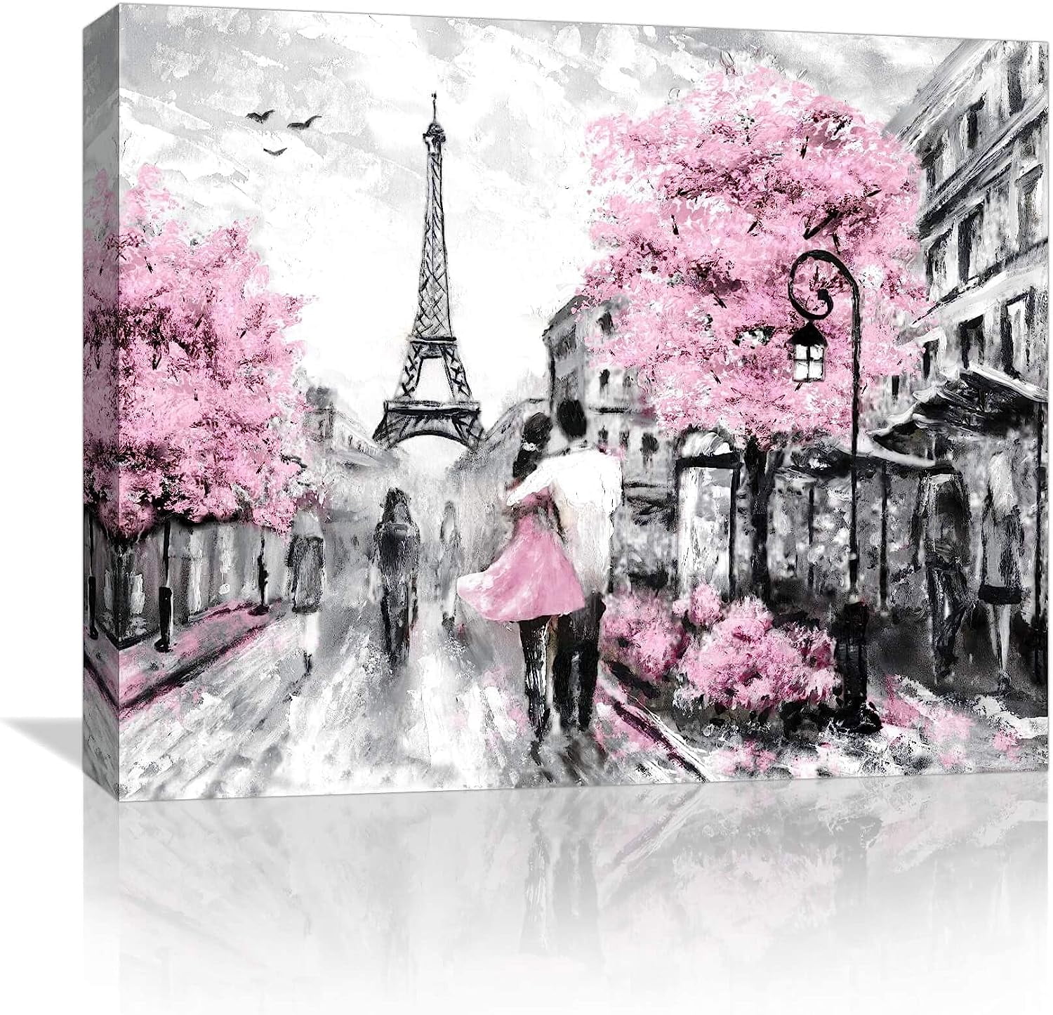 Paris Eiffel Tower Wall Decor for Bedroom Canvas Wall Art Pink Paris