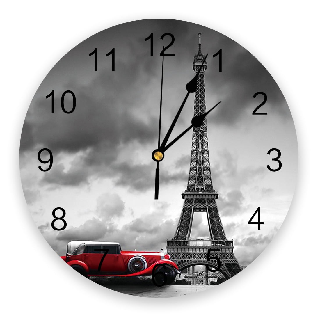 Paris Eiffel Tower With Red Car Clocks Wall Home Decoration Modern ...