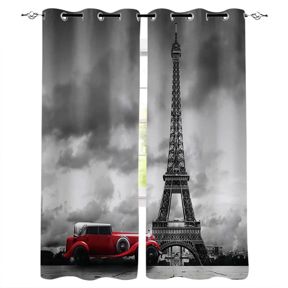 Paris Eiffel Tower With Red Car Window Curtains for Living Room Bedroom Kitchen Modern Curtains Home Decoration Drapes Blinds