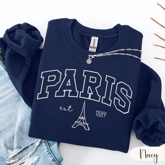 Paris Embroidered Sweatshirt, Eiffel Tower Crewneck, Minimalist French Travel Gift