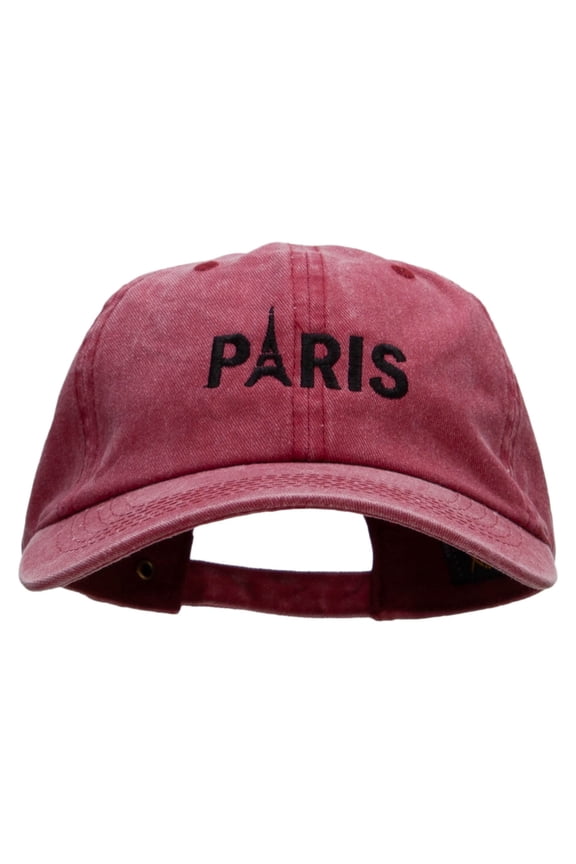 Paris Embroidered Washed Solid Pigment Dyed Cotton Twill Brass Buckle Cap - Maroon OSFM