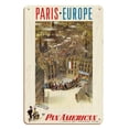 thumbnail image 1 of Paris - Europe via ‘Eet mus’ be a very marvelous Airline’ - Vintage Travel Poster by William Linzee Prescott c.1950s - 8 x 12 inch Vintage Wood Art Sign, 1 of 4