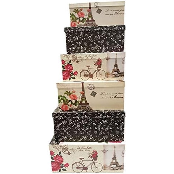 Paris Extra Large Nesting Storage Boxes - Set of 6 - Sturdy Cardboard, Dcor & Gift Giving - 6 Box Sizes, Polka Dot$$Home Decor, Kitchen, & Other