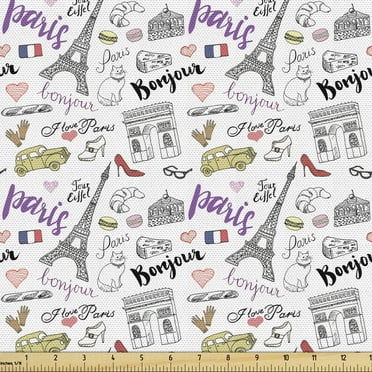 Ambesonne Paris Fabric by the Yard Upholstery, Food Fashion Love, 2 Yards, Multicolor