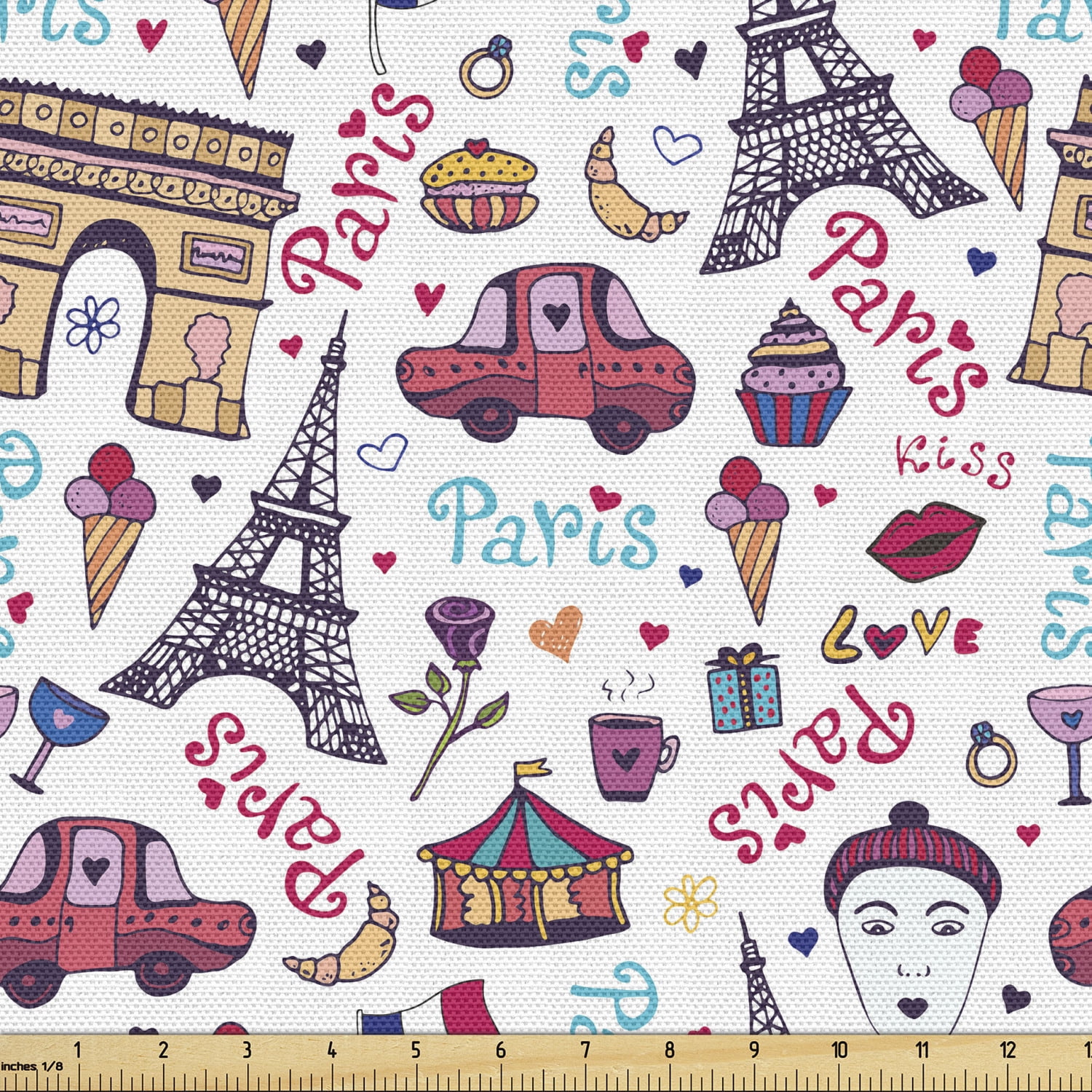 Ambesonne Paris Fabric by the Yard Upholstery, Various City, 1 Yard ...