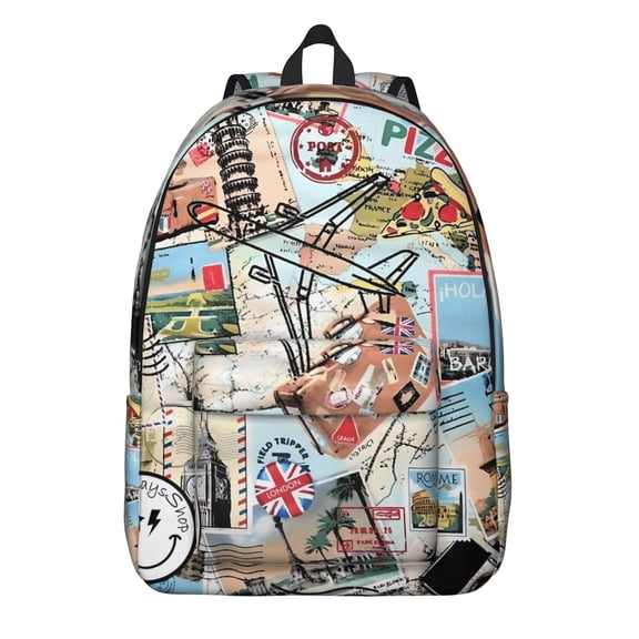 Paris Fashion Trip Backpack for Women, Vintage Style Girly Holiday Adventure Bookbag, Airplane Travel School Daypack