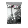 thumbnail image 1 of Paris Fitted Sheet & Pillow Sham Set, Romantic Monochrome Photo of Eiffel Tower Pink Benches and a Kiss Mark, Decorative Printed 6 Piece Bedding Decor Set, Calking, Black White Hot Pink, by Ambesonne, 1 of 3