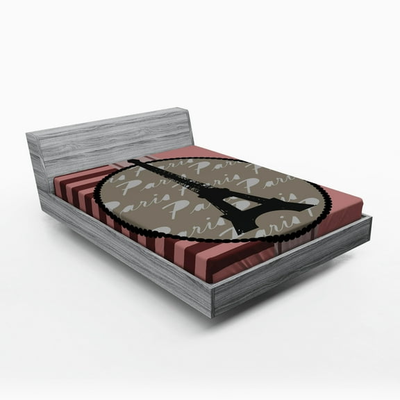 Ambesonne Paris Fitted Sheet, Vintage Eiffel Silhouette, Queen Size, Rose and Sepia