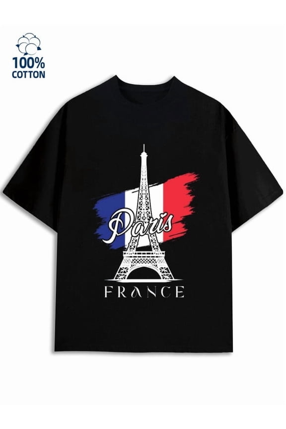 Paris Flag Tee men's Paris 180G 100% Cotton black fun happy Original Unisex Shirt Graphic tshirts Unique Design Unisex Shirt Cotton tshirts Original Unisex Shirt Printed tshirts
