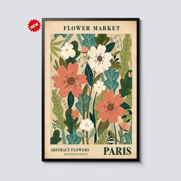 Paris Flower Market Abstract Floral Wall Art Vintage Botanical Decor French Garden Artwork For Living Room