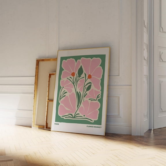 Paris Flower Poster Green & Pink Floral Printable Art, Above Bed Decor Flower Print, Aesthetic Poster Abstract Floral Art Living Room Decor Wall Art, Modern Wall Decor, 16x24 UNFRAMED