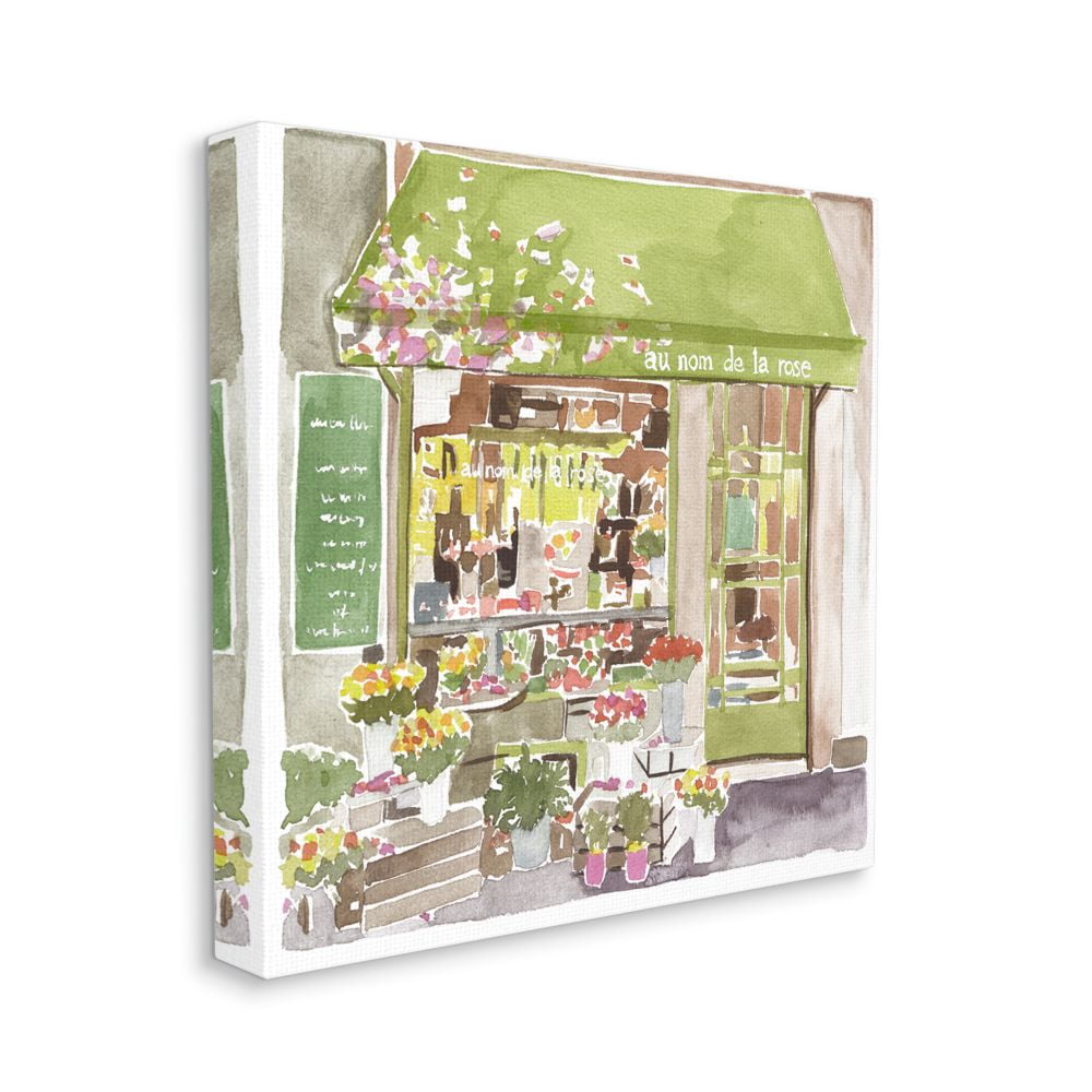 Paris Flower Shop Green Watercolor Painting 30 in x 30 in Painting Canvas Art Print, by Stupell Home Décor
