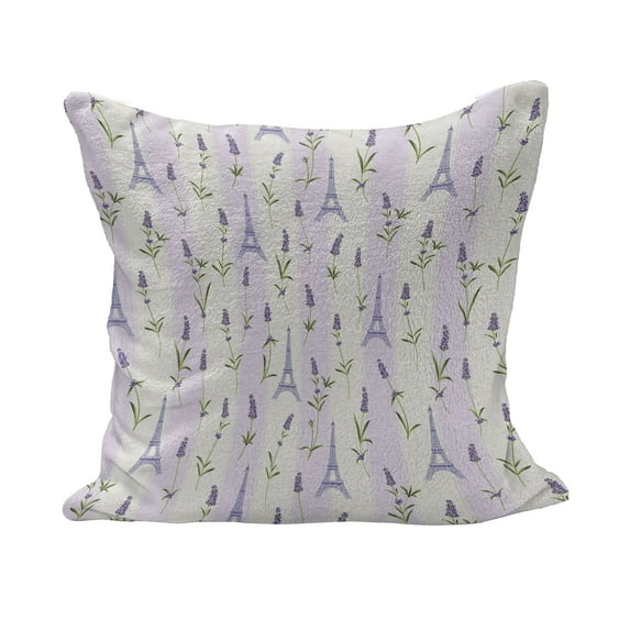 Paris Fluffy Throw Pillow Cushion Cover, Floral Arrangement with Lavender Flowers on Soft Stripes City, Decorative Square Accent Pillow Case, 40" x 40", Pale Green Lavender, by Ambesonne