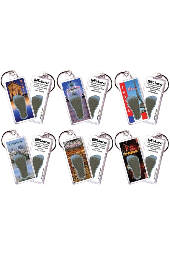 Paris FootWhere Souvenir Keychains. (PRI100 - Assorted) 6 Piece Set