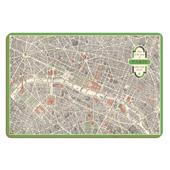 Paris France - Aerial View of The City Center Map - Vintage Colored Cartographic Map c.1959 - 8 x 12 inch Vintage Wood Art Sign