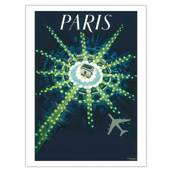 Paris France - Arc de Triomphe (Arch of Triumph) - Vintage Airline Travel Poster by Pierre Baudouin c.1960s - Bamboo Fine Art 290gsm Paper Print (Unframed) 24x32in