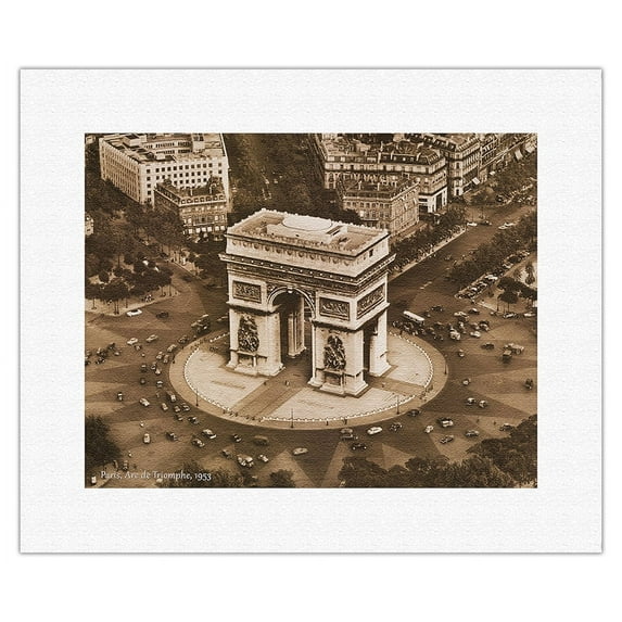 Paris France - Arc de Triomphe de l'Étoile - Vintage Travel Poster c.1953 - Fine Art Rolled Canvas Print 11in x 14in