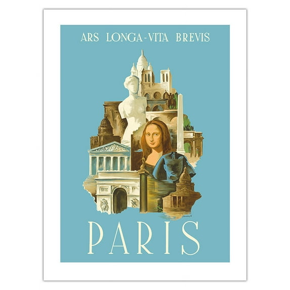 Paris France - Art is Long Life is Short (Ars Longa-Vita Brevis) - SNCF - Vintage Railroad Travel Poster by Márton Márkosfalvi Barabás c.1936 - Fine Art Matte Paper Print (Unframed) 18x24in