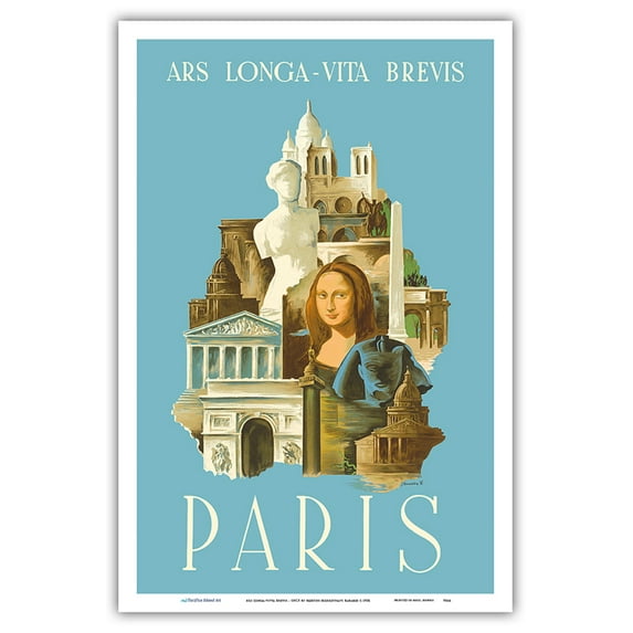 Paris France - Art is Long Life is Short (Ars Longa-Vita Brevis) - SNCF - Vintage Railroad Travel Poster by Márton Márkosfalvi Barabás c.1936 - Master Art Print (Unframed) 12in x 18in