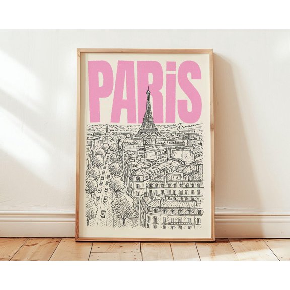 Paris France Art Print, Retro Travel Poster Art, Boho Minimalist Decor, Vintage City Poster