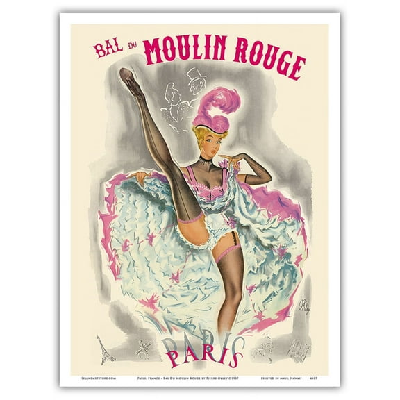 Paris France - Bal Du Moulin Rouge - French Cancan Dancer - Vintage Cabaret Poster by Pierre O’Kley c.1957 - Master Art Print (Unframed) 9in x 12in